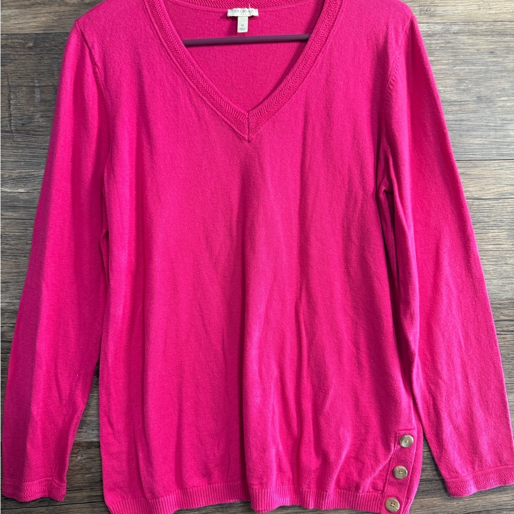 Talbots Fuchsia V-Neck Sweater with‎ Button Accents